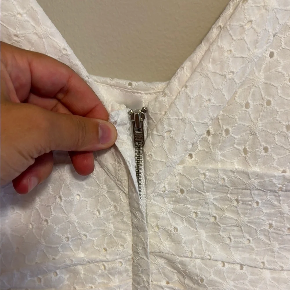 Express Rouched Eyelet White Mini Dress - Picture 10 of 16